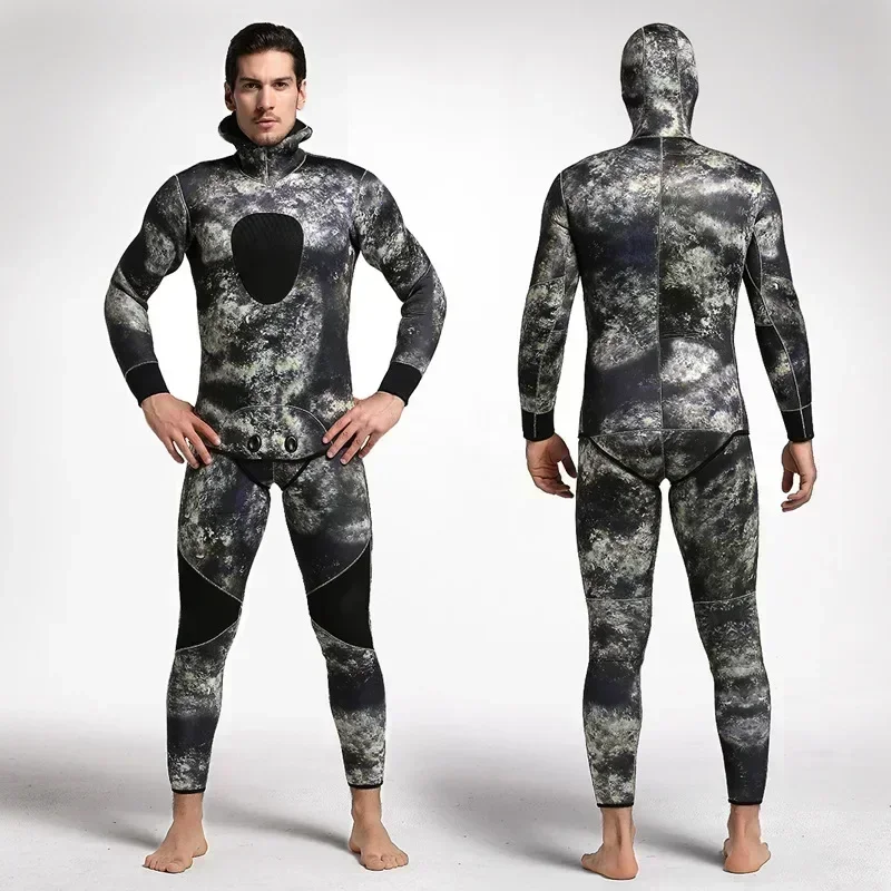 5MM Cold-proof Wetsuit Warm Winter Swimming Long-sleeved One-piece Swimsuit Fishing Suit Split-piece Hooded Surf Suit