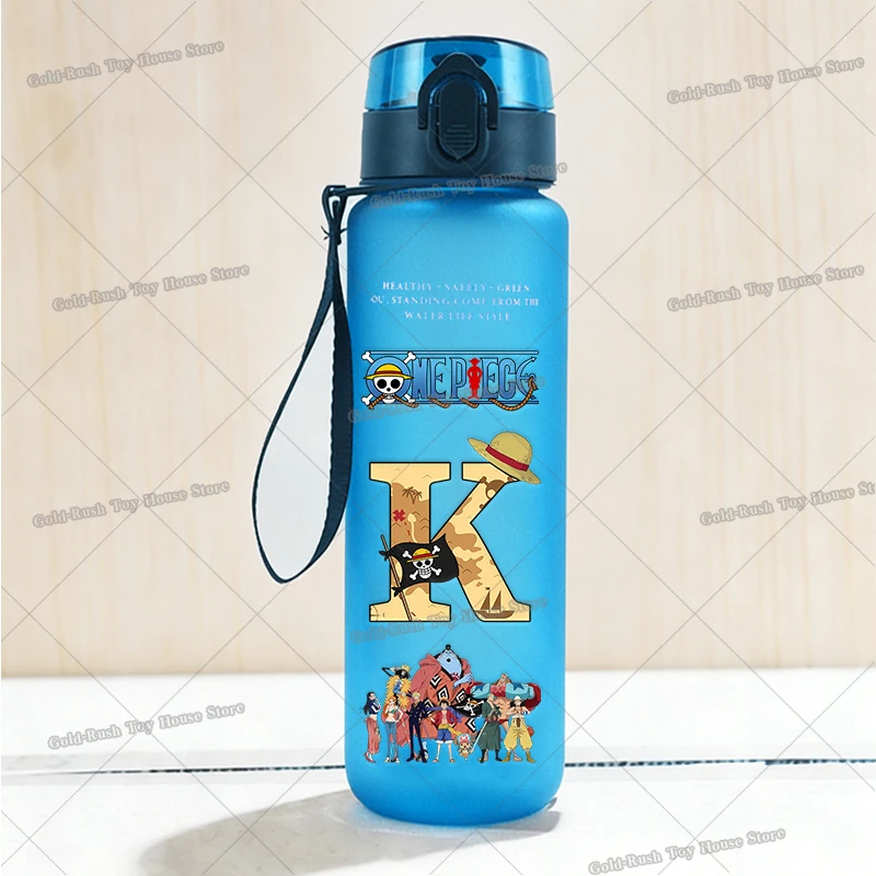 650ml Luffy Letter A-Z Sport Water Bottle Anime One Piece Outdoor Kids Straw Bottles Girl Boy Leak-proof Plastic Drink Cups view 2