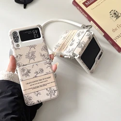 For Samsung Galaxy Z Flip 5 Rose Flower Case Folding Phone Case Crossbody Rope Phone Cover For Samsung Z Flip 4 3 6 Flip5 Flip4