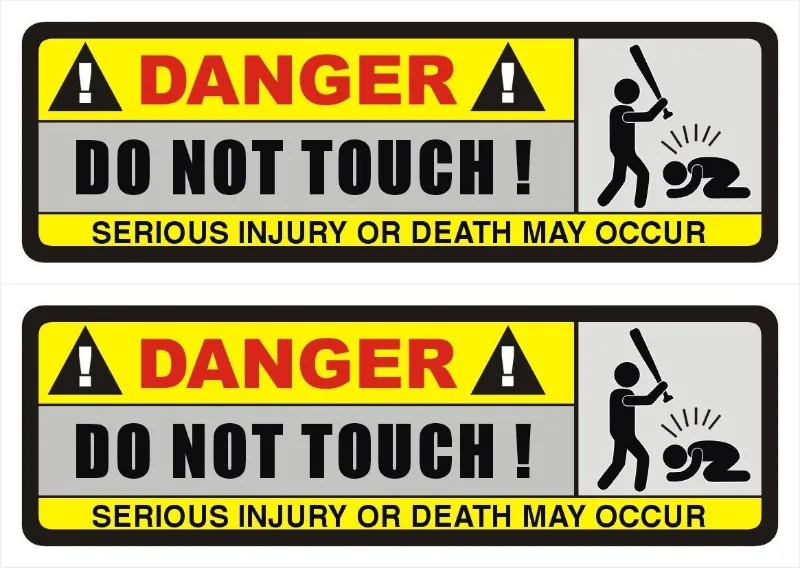 2 قطعة 145x50 مللي متر خطر لا تلمس مضحك تحذير سيارة ملصق ملصق حائط من الفينيل #1