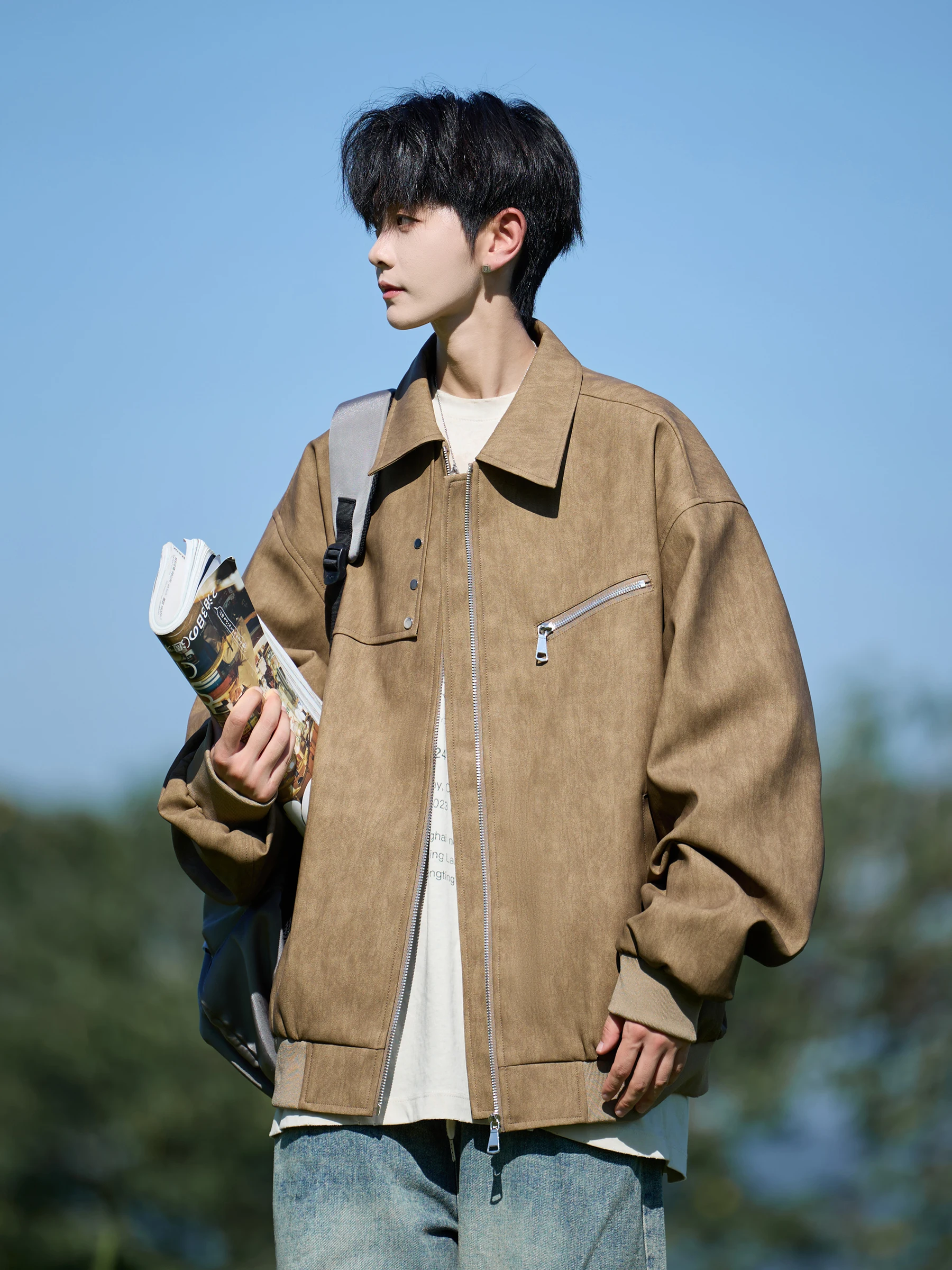 

Мужская куртка из искусственной кожи American Sle, весенне-осенняя одежда с откидным воротником, крутая мотоциклетная одежда с высоким чувством, модная молодежная верхняя одежда