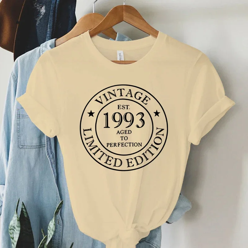 Vintage Tee Est 1993 Limited Edition 30th Birthday for Women Tshirt Short Sleeve Round Neck Vintage Style Printed Tee Female Top