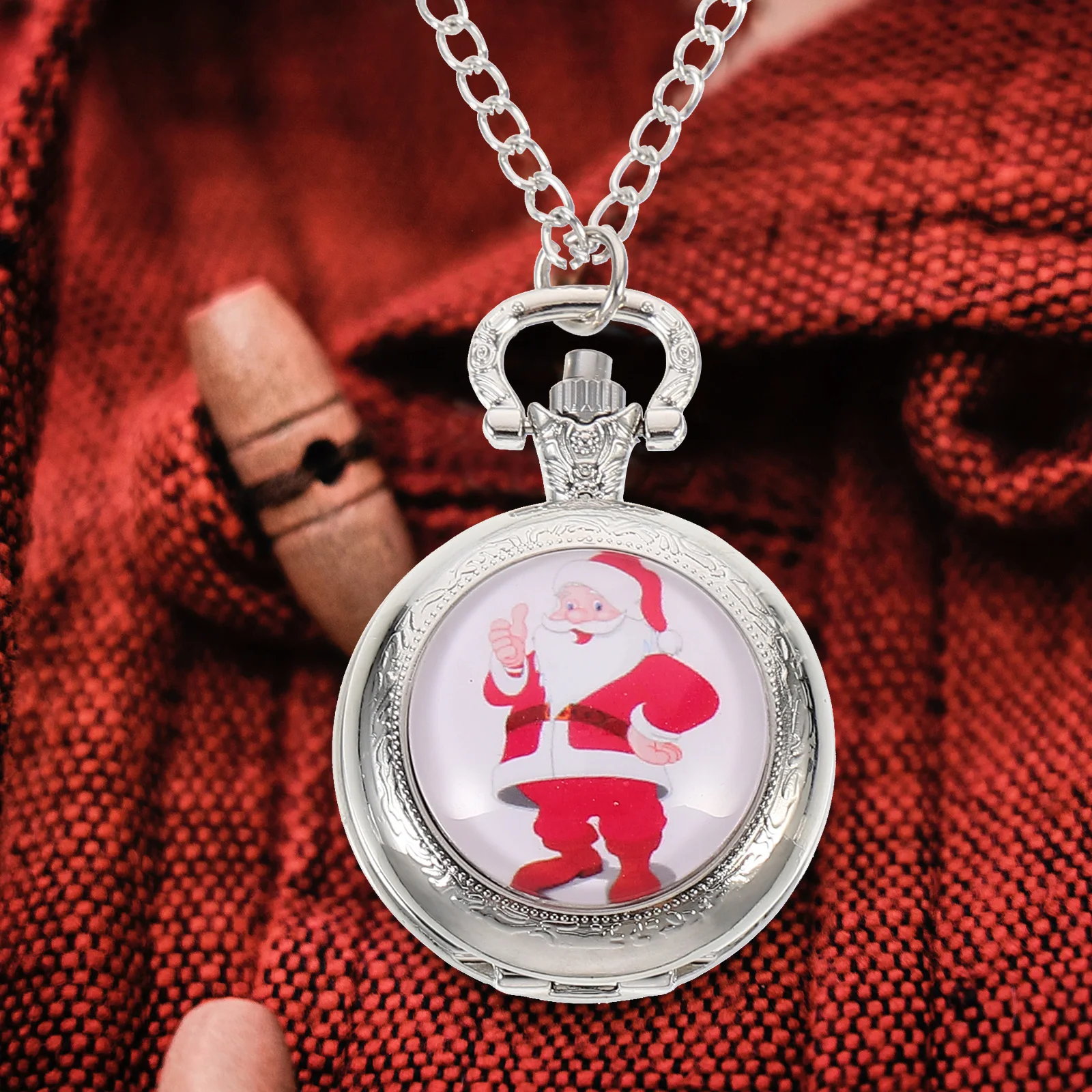

1 pc Vintage Pocket Watch Christmas Theme Durable Alloy Retro Hanging Watch Decorative Portable Timepiece For Gift