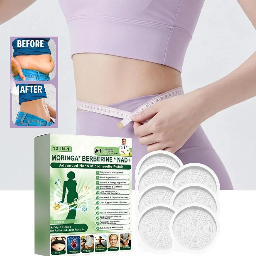 12-IN-1  Moringa Berberine NAD+ Slimming Patches Premium 7pcs Body Care Advanced Nano Microneedle Patches for All Skin Types