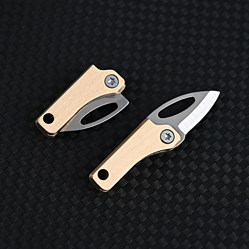 Mini Brass Folding Knife Sharp Self-Defense Portable Keychain Hanging Outdoor Unboxing Knife Multi Pocket Knife Cutting Tool