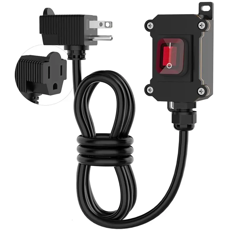 

A34R Outdoor Light Power Cord Extension Cord With Inline Cord Switch, 4Ft 18AWG, 3-Prong Cable Piggyback Plug, On/Off US Plug