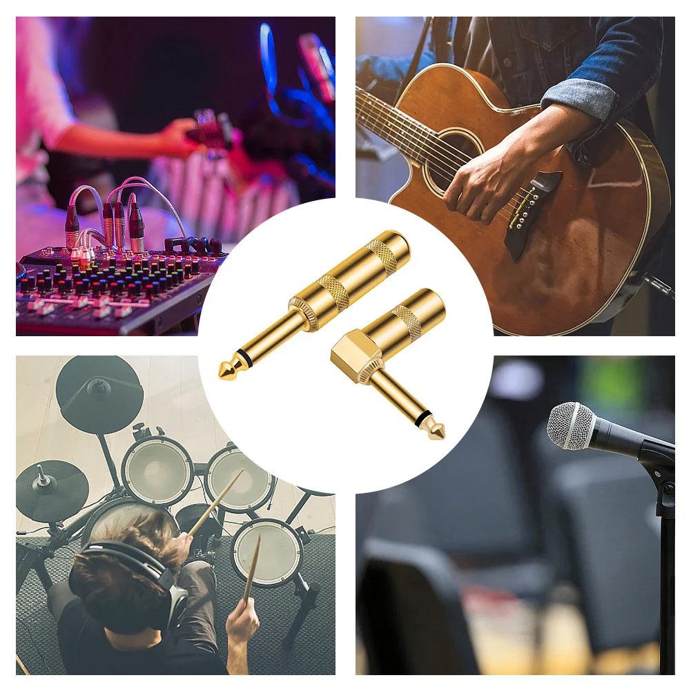 2 шт., 6,35 мм, аудио, 1/4-дюймовый штекер TS, золотой гитарный кабель, сварочная вилка, прямая головка, 90 градусов, прямоугольная вилка для дома, КТВ