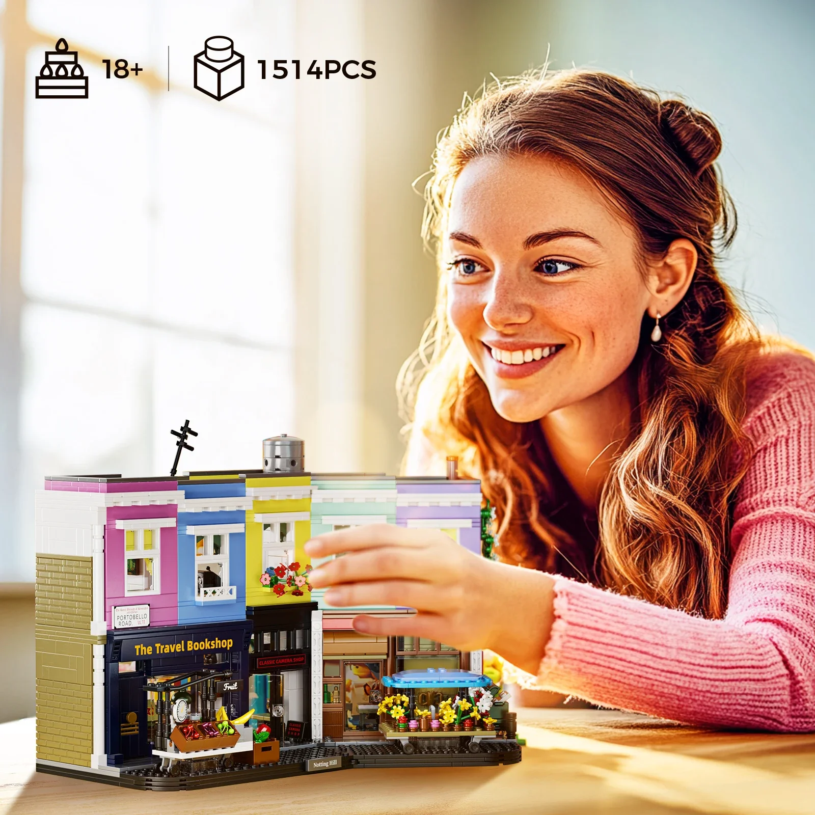 MOC Nottness Hills House Building Blocks Set,Ideas Commercial Street Store Hut Bricks Toys Boys and Girls Gifts(1505PCS)