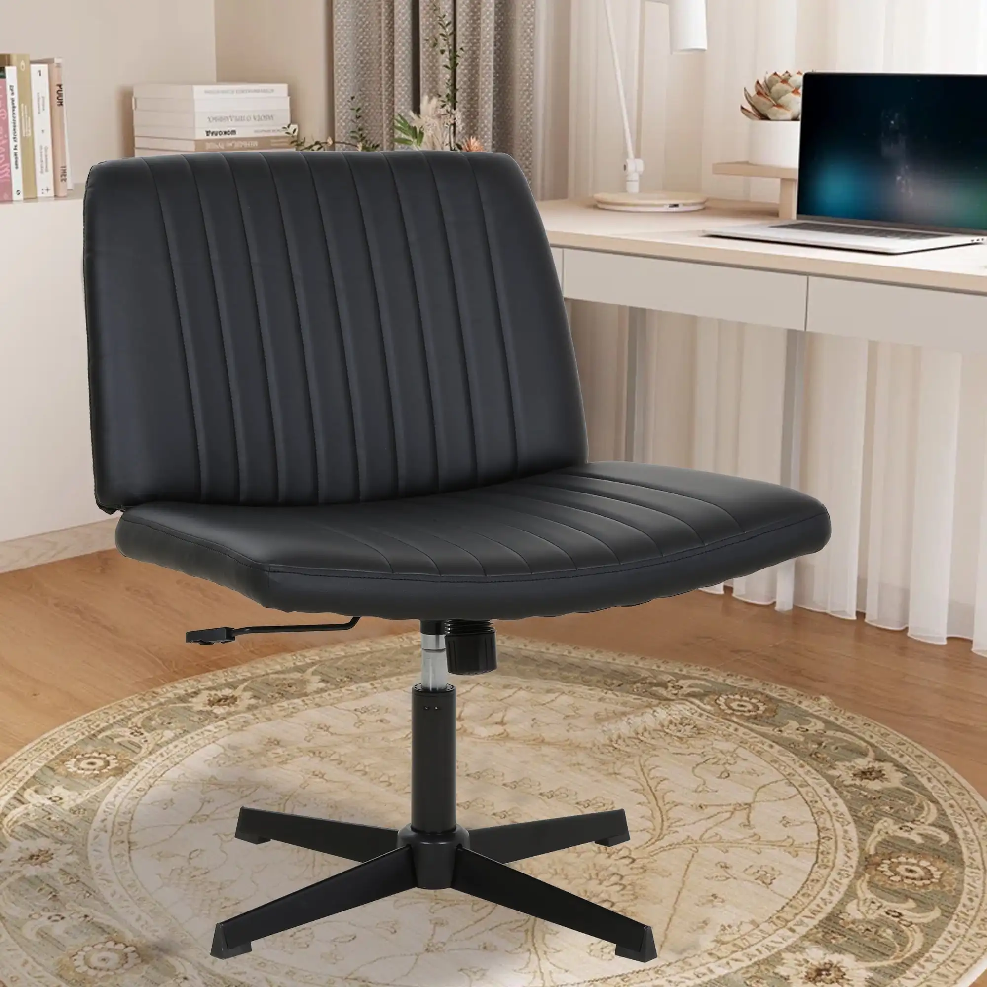 

Criss Cross Desk Chair, Height Adjustable Comfy Computer Task Chairs with Back No Wheels Armless Cross Legged Chair Modern