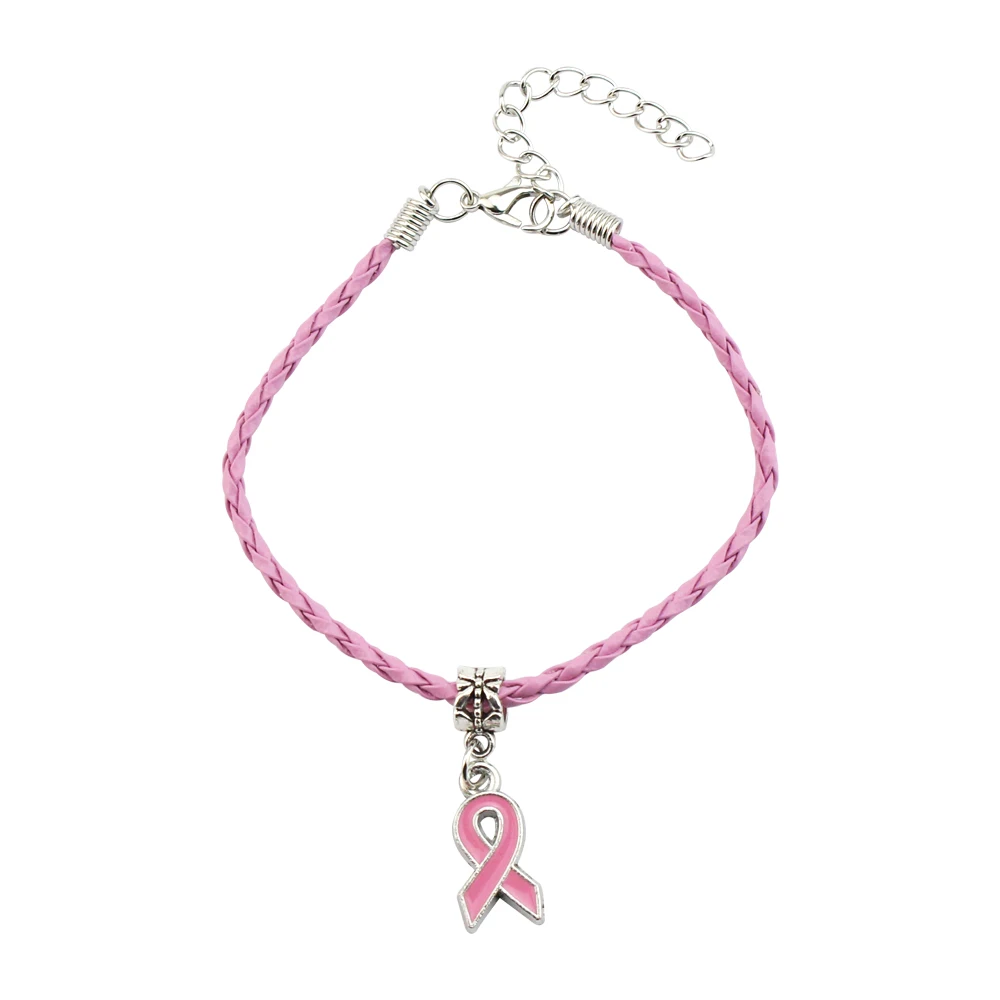 Arrival Pink PU Braid Leather Bracelets Endometriosis Awareness Jewelry Bracelet With Yellow Ribbon Hope Charm Pulsera