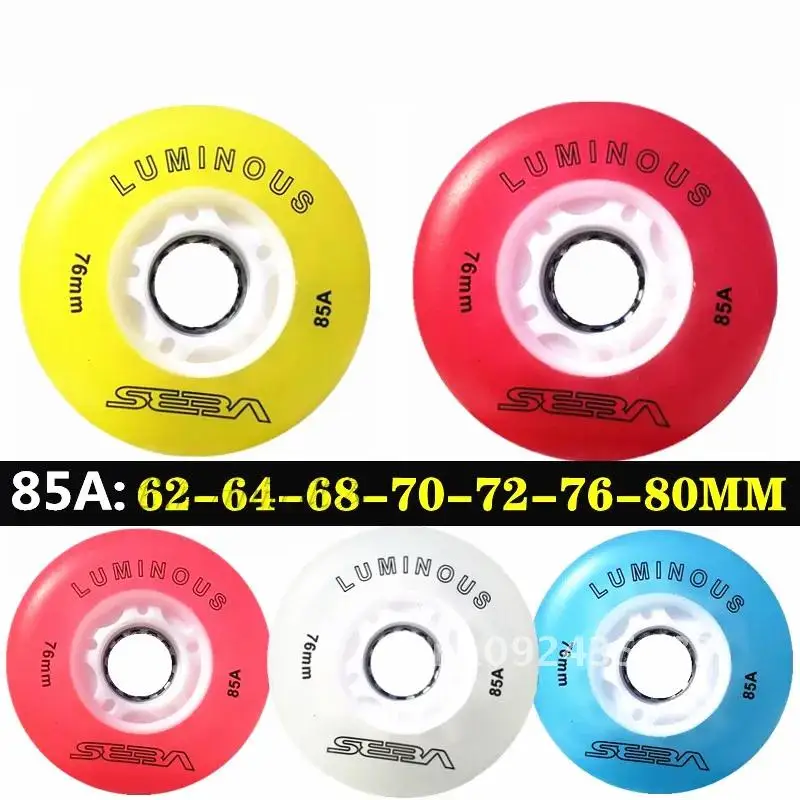 4 Pieces Original Seba Luminous LED Skate Wheels 85A Inline Skating Wheel 62mm 64mm 68mm 70mm 72mm 76mm 80mm Shine Roller Wheel