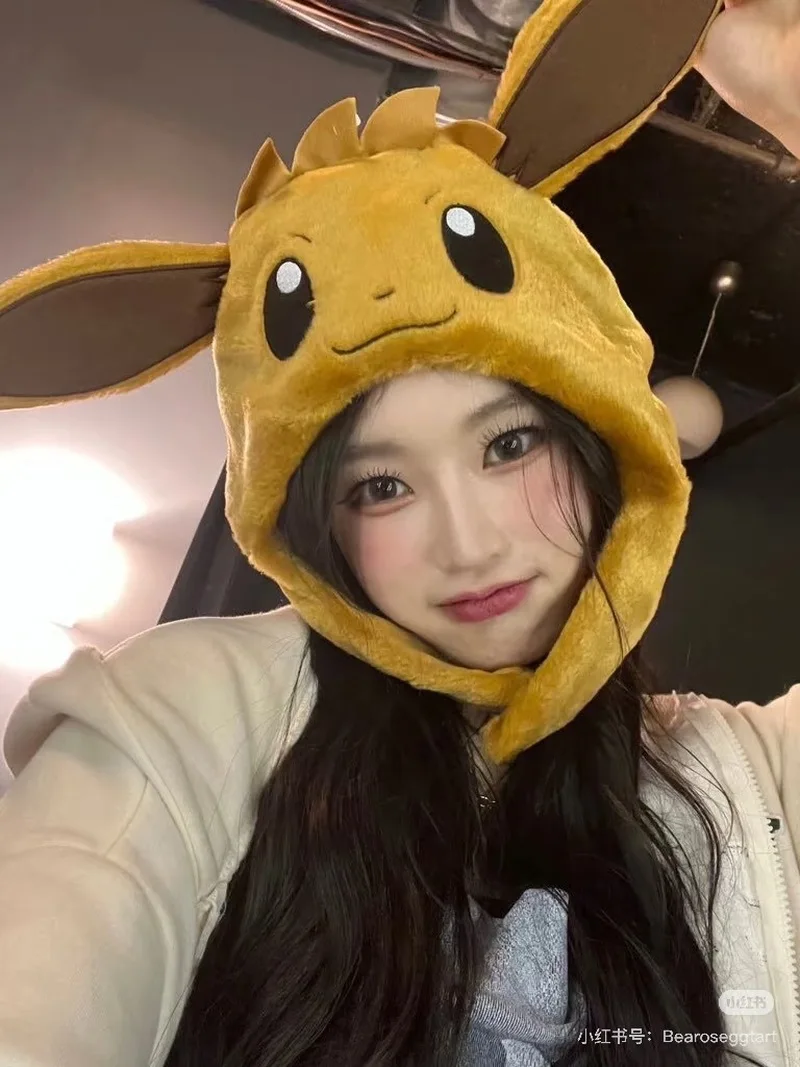 FUNISM New Cartoon Cute Doll Pokemon Airbag Hat Pinch Ears Moving Hat Winter Warm Hat Children'S Christmas Gift