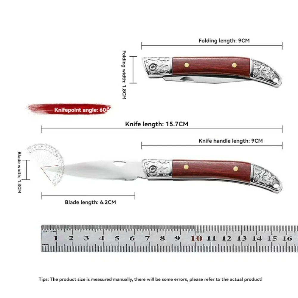 Stainless steel plastic wood carved pattern folding knife outdoor camping tactical hunting knife sharp and durable pocket knife