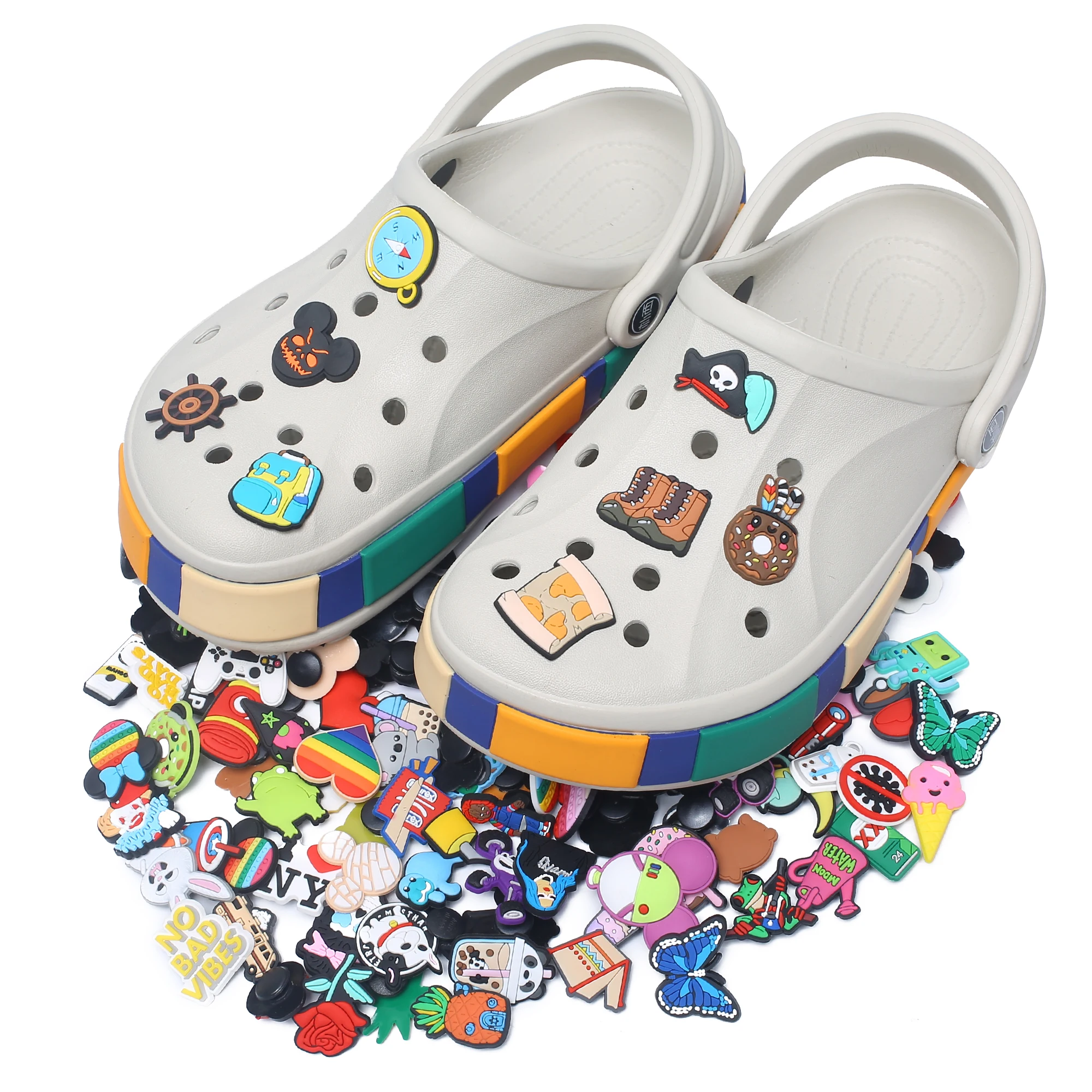 30/50/100/pcs Random Series Shoe Charms Set For Clogs Bogg Bag Bubble Slides Sandals, PVC Shoe Decorations Beach Bag