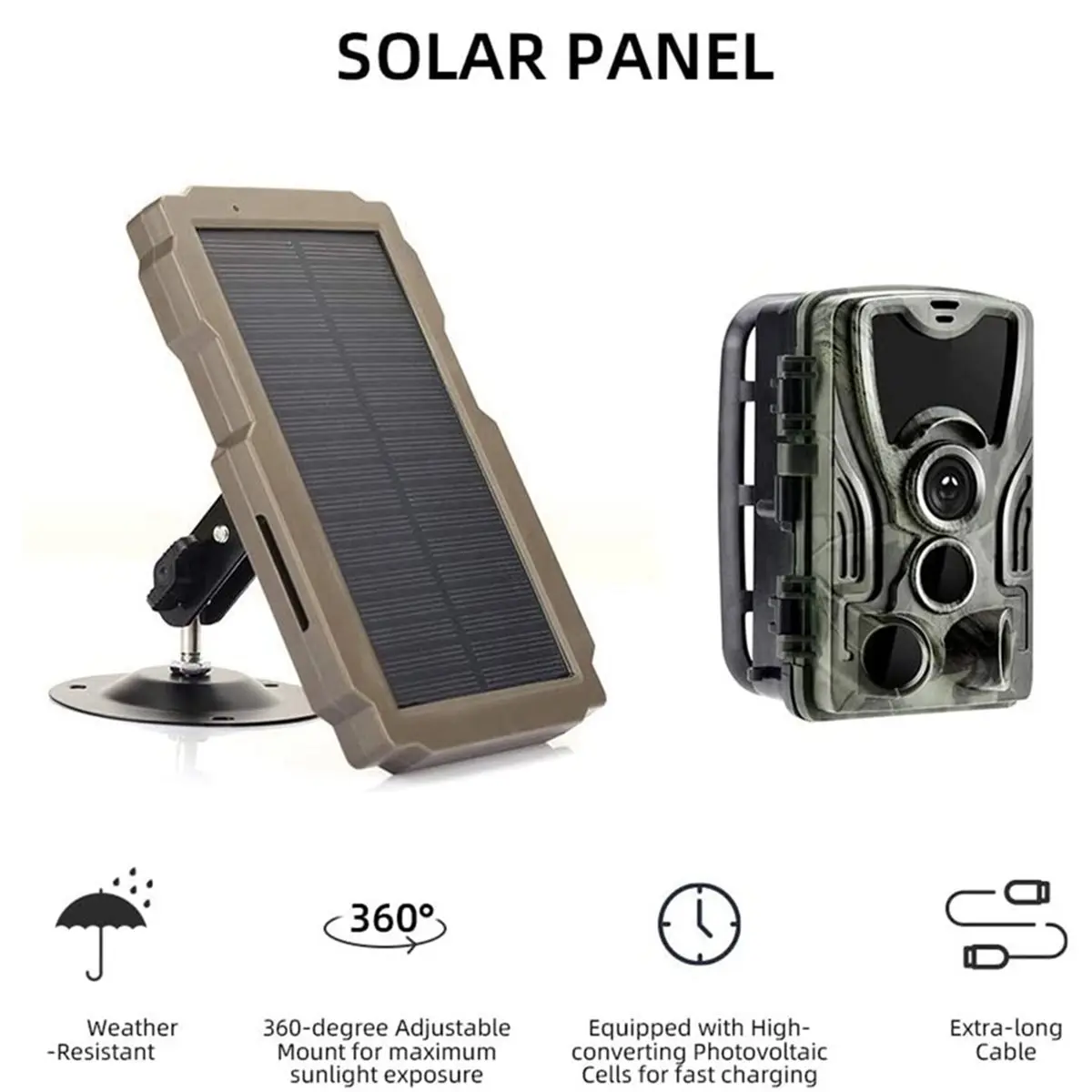 ✼6V-12V Rechargeable Solar Charger Trail Game Camera Solar Panel Kit for Hunting Camera(EU Plug)