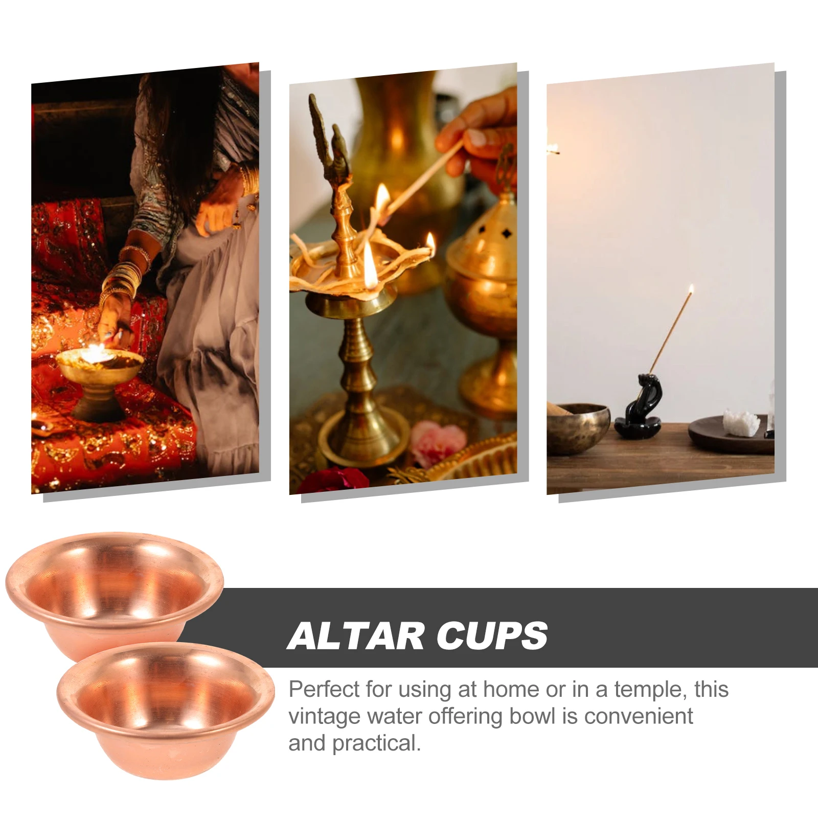 

2Pcs Holy Water Cup Ornament Copper Bowl Worship Home Decor Offering Enshrine Exquisite Decorative Supply