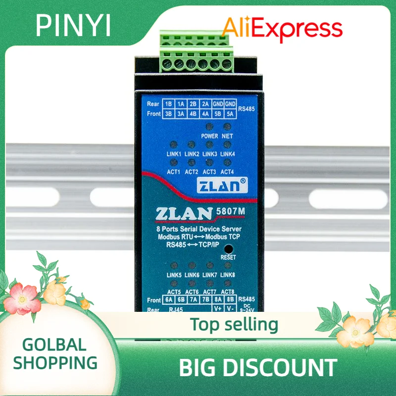 

8-Port RJ45 Serial Server with RS485 Rail-Mount Guide IoT Converter 485 to Ethernet Direct from Manufacturer