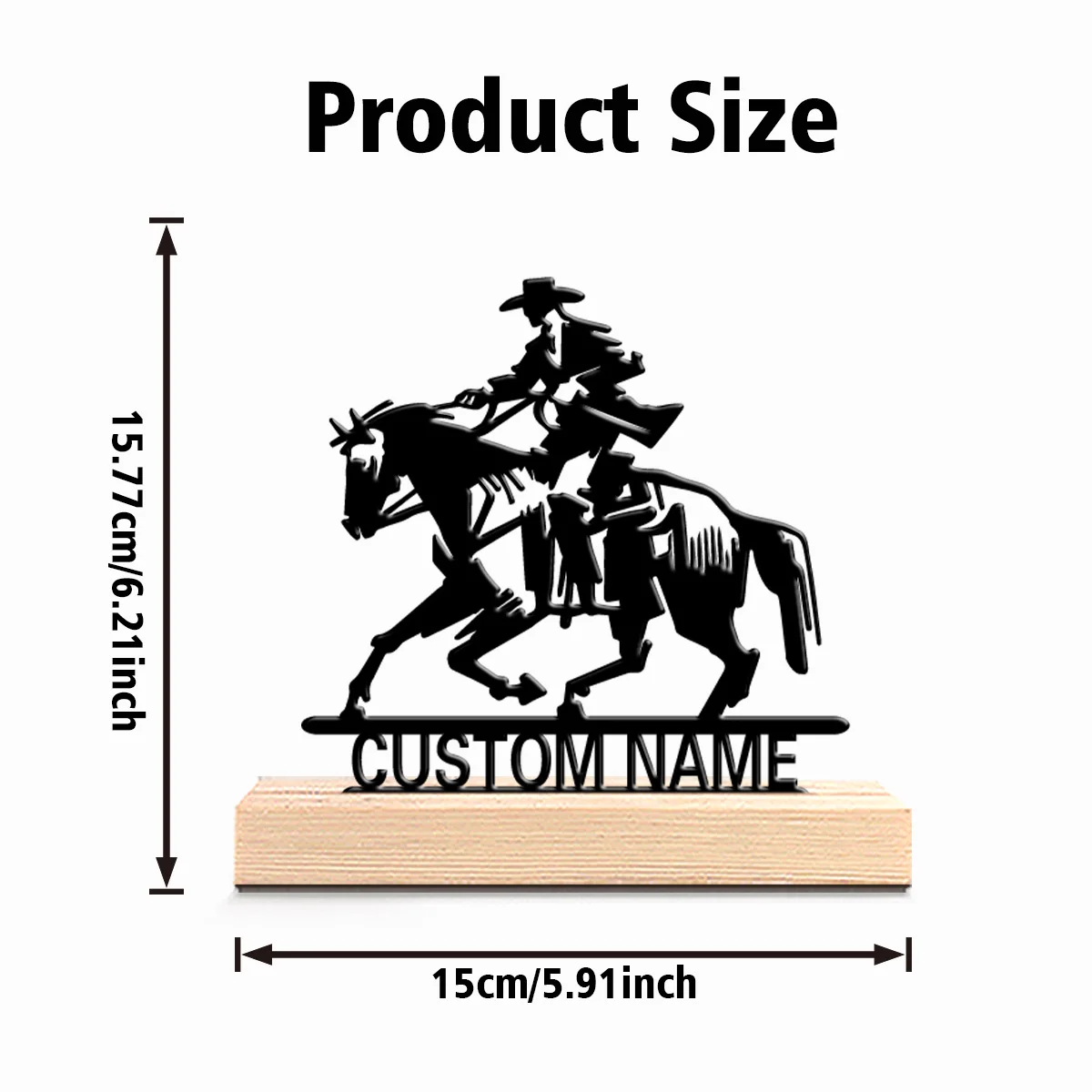 1個のかわいいパーソナライズされたカスタム乗馬金属像、木製ベース付きメタルアート、動物愛好家、ペット愛好家に最適
