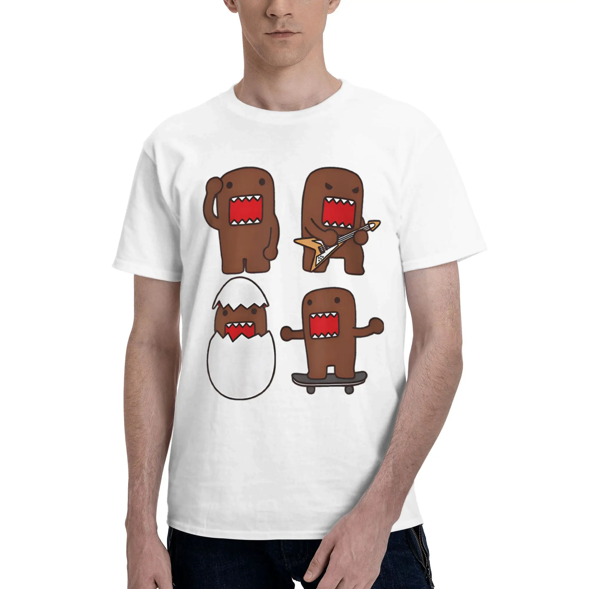 

Мужские футболки Domo Kun, хлопковые топы, летняя футболка с короткими рукавами в стиле ретро Y2K, футболка с круглым вырезом в стиле Харадзюку, большие размеры 5XL