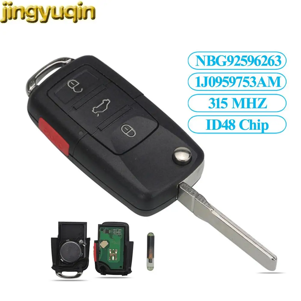 Jingyuqin Flip Car Key Remote Fob 315Mhz ID48 For VOLKSWAGEN VW Golf 4 5 6 Passat Polo Jetta Touareg 1J0959753AM/DC/NBG92596263