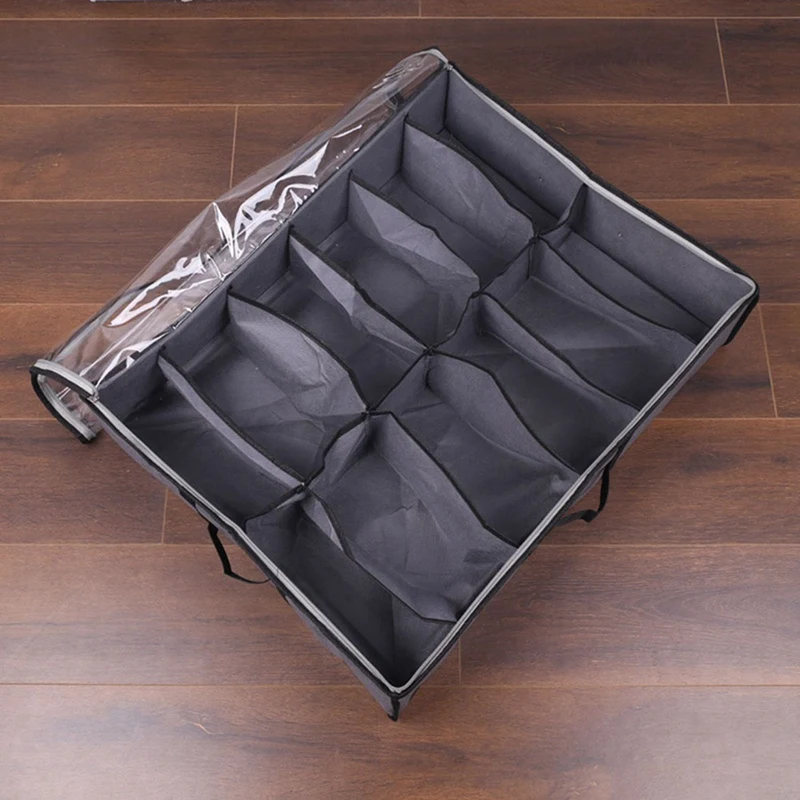 3X Under Bed Shoe Storage Organizer, Foldable Fabric Shoes Container Box With Clear Cover See Through Window Storage Bag