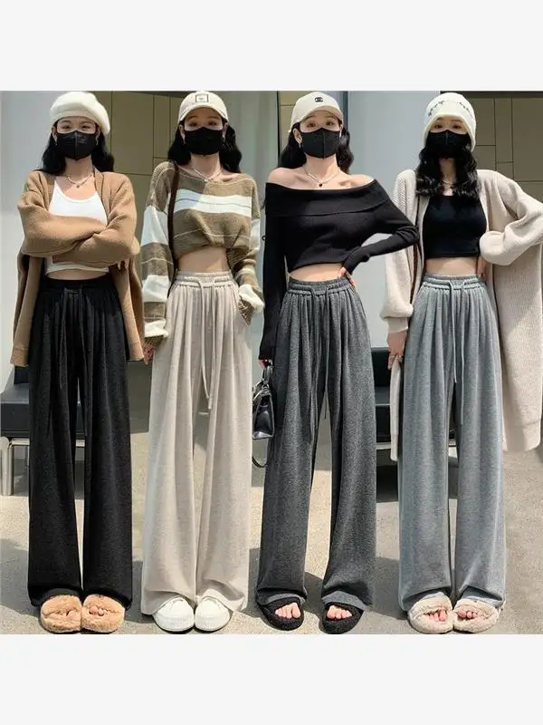 الربيع الصيف رقيقة السراويل الأرز الدبق المرأة عالية الخصر التخسيس الطابق طول كسول ضيق مستقيم الساق بنطال ذو قصة أرجل واسعة