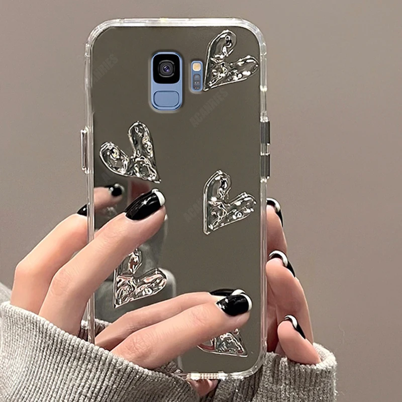 Mirror 3D Love Heart Silicone Case For Samsung Galaxy S9 S10 S8 Plus 5G S10E Back Cover On S 9 10 8 10E S9Plus S10Plus S8Plus