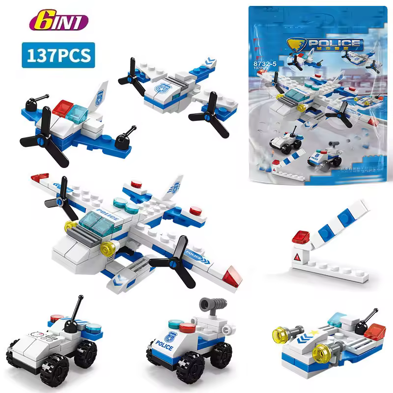 137 יחידות 6 ב-1 מיני גודל עיר משטרה מסוק מודל בניית קוביות דמויות צעצוע חינוכי לילדים מעל גיל 6