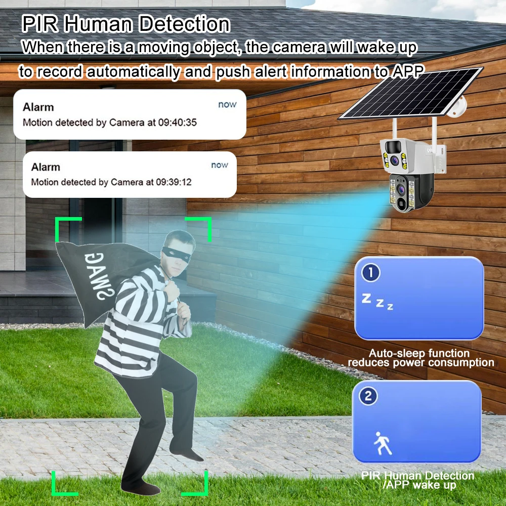 8PM Solar Camera 4K Dual lenses 4G Sim Wifi Outdoor Dual Lens PIR Human Detection IP66 Waterproof CCTV Video Surveillence