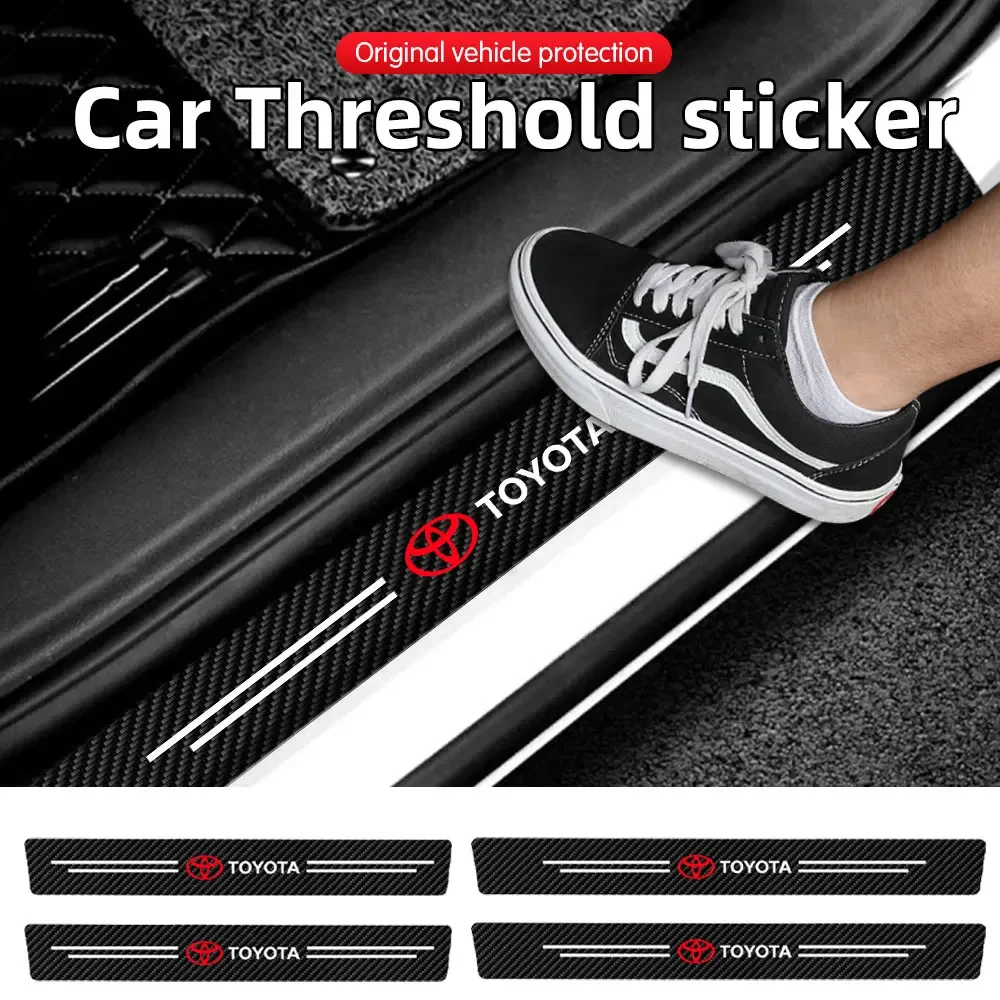 Car Door Plate Carbon Fiber Threshold Protector Decals for Toyota Rav4 Avalon Hilux Auris Prius Supra Camry Kluger Land TRD