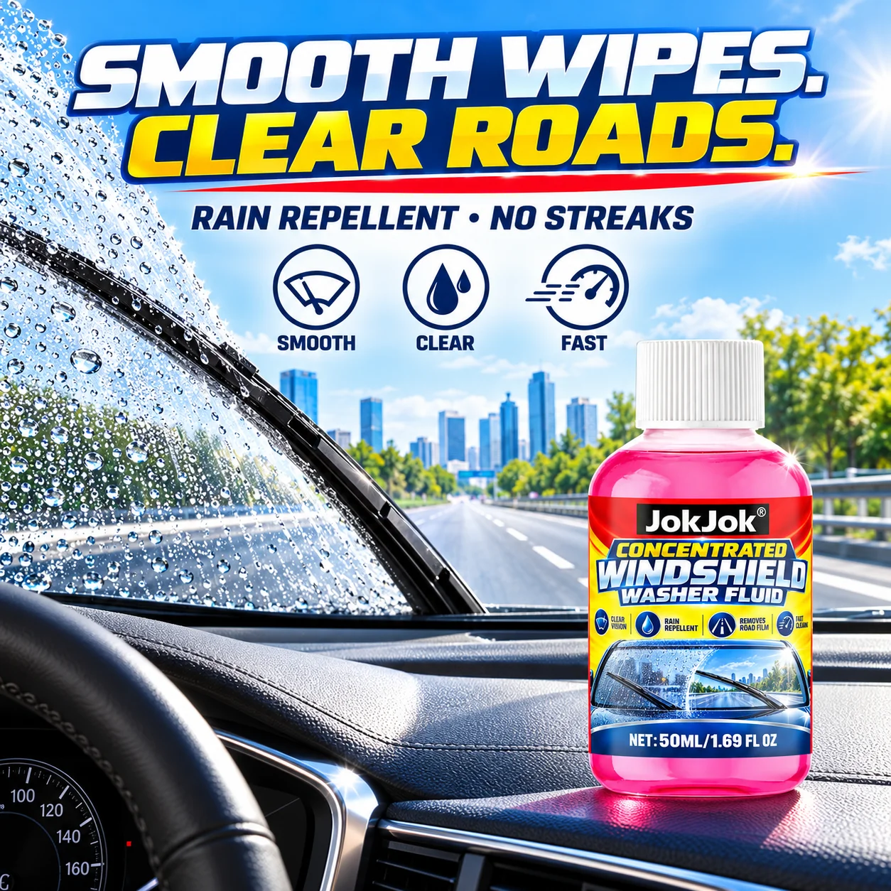 Concentrated Waterproof Windshield Washer Fluid Keeps Surfaces Smooth No Streaks, Quickly Restores Clear Vision