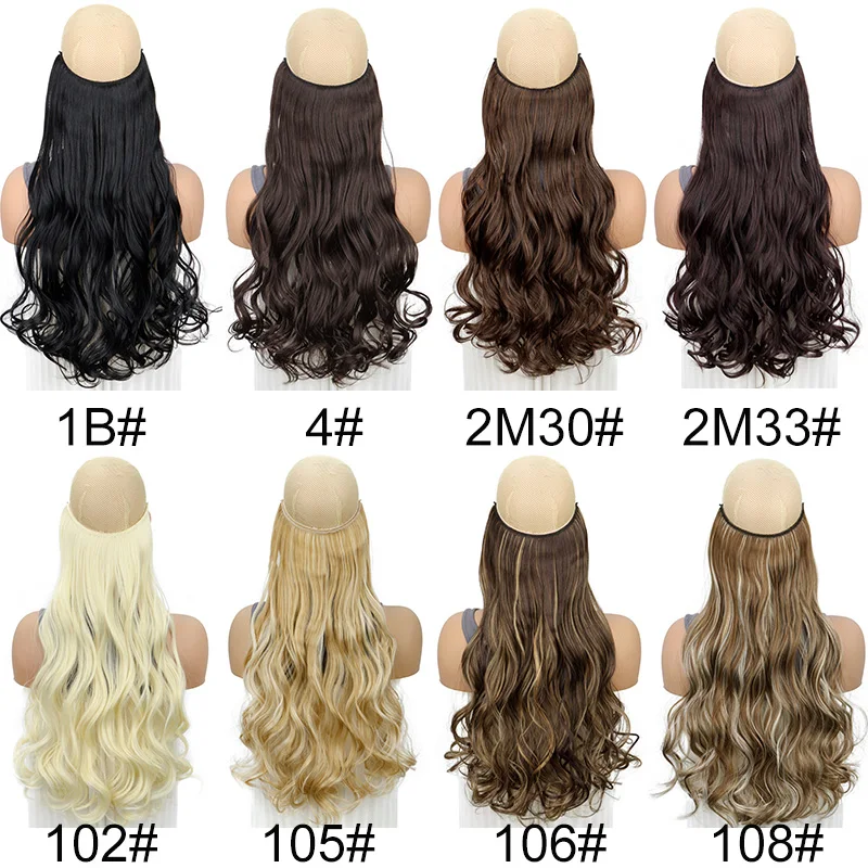 20-calowe syntetyczne doczepy do włosów w jednym kawałku, bez klipsów, niewidoczna linka wędkarska, długie kręcone fale, odporne na ciepło treski dla kobiet.
