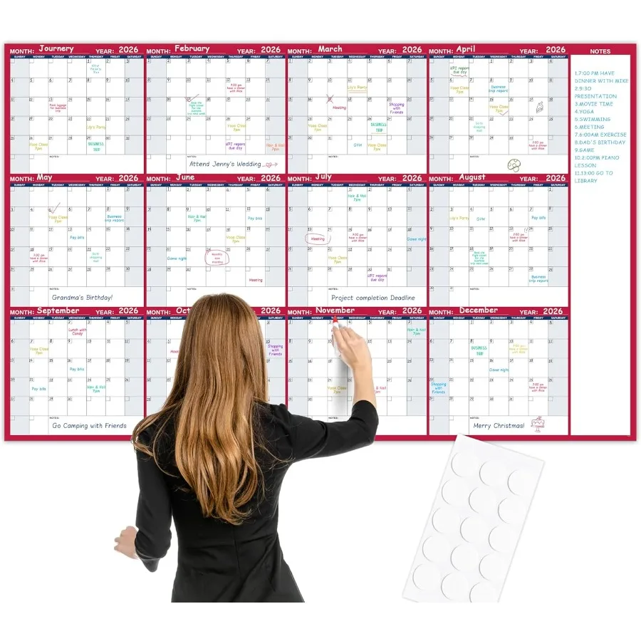 

Large Dry Erase Calendar for Wall Yearly Wall Calendar Dry Erase 58" x 37" 12-Month Undated Blank Calendar Planner Reusable Lam