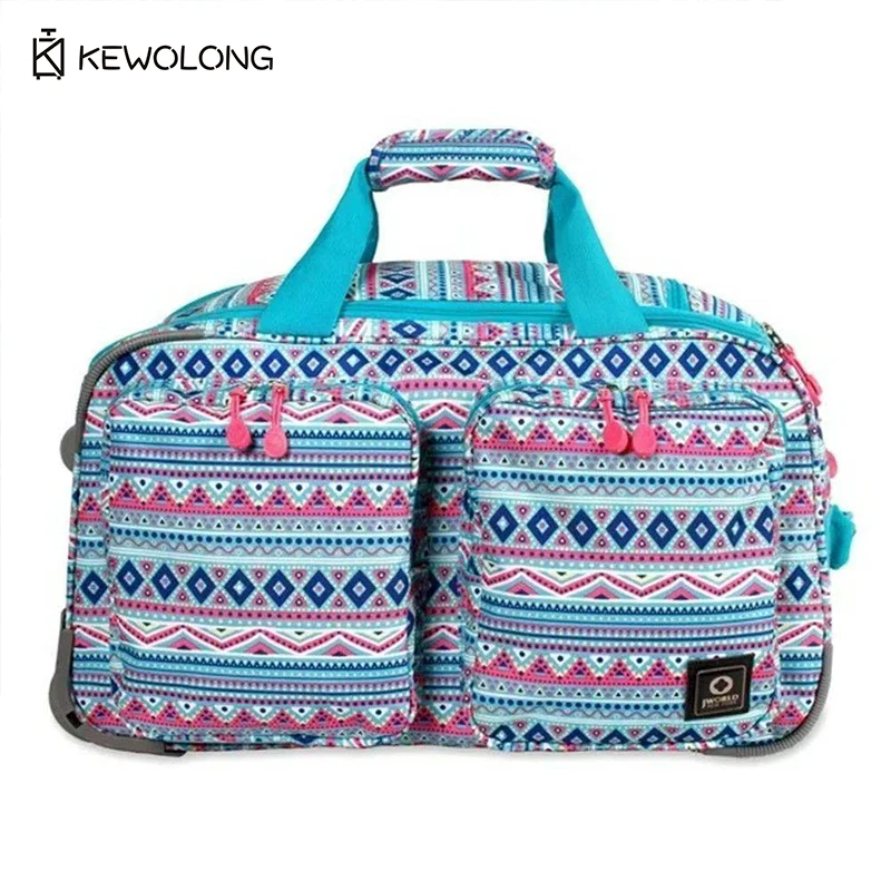 Large Capacity Rolling Duffel Bag with Wheels, Foldable Oxford Travel Luggage Suitcase, Expandable Trolley Storage Bag