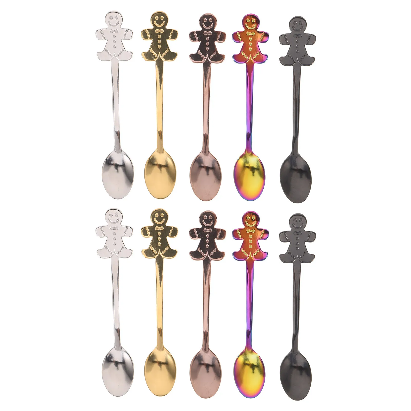 

10Pcs Stainless Steel Christmas Gingerbread Man Coffee Spoons Dessert Teaspoons for Holiday Table Mixing Stirring Drinks