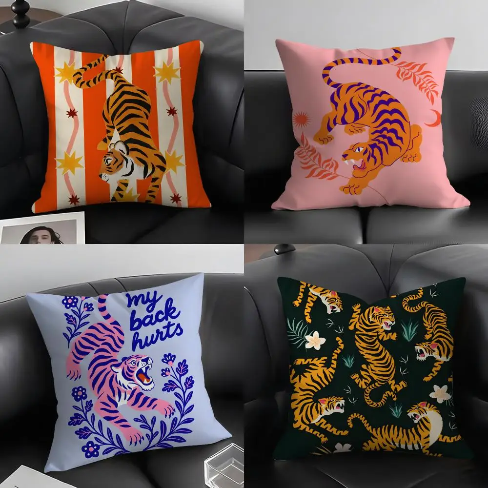 Animal Style Tiger Fashion Cushion Cover Pillowcase Ultra Soft Skin Friendly Fabric Cloud Like Comfort & Concealed Zipper