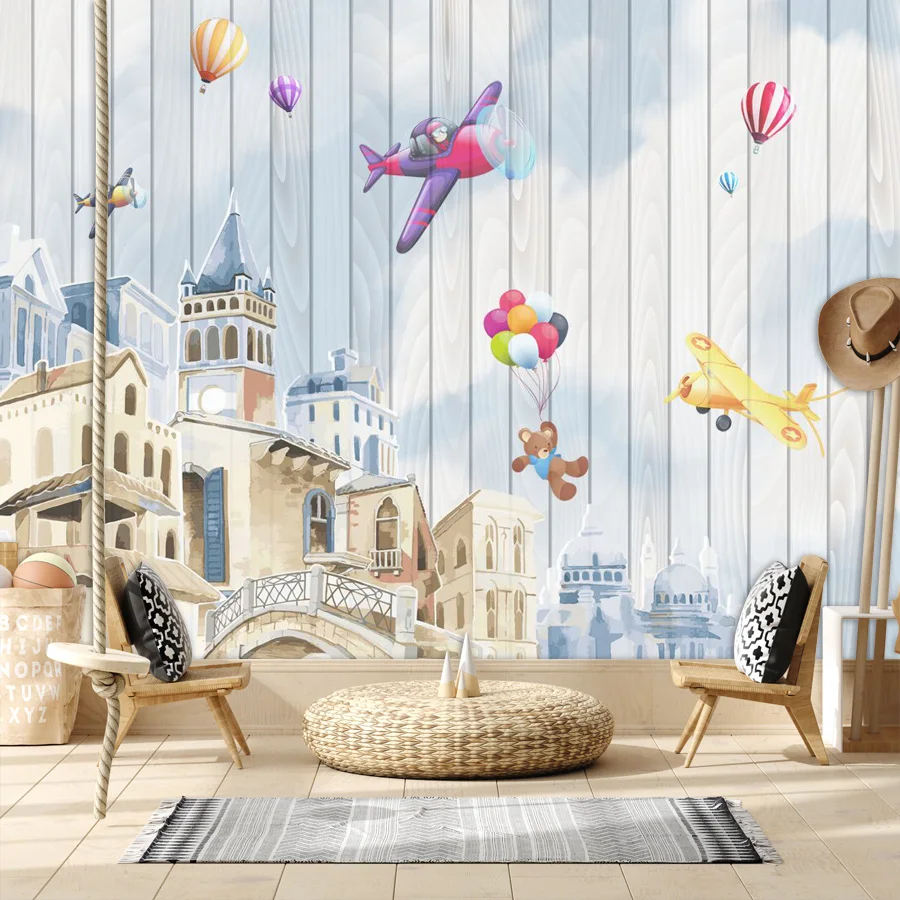 

Custom Peel and Stick Accept Cartoon TV Wallpapers for Living Room Castle Aircraft Nordic Kids Bed Mural Wall Papers Home Decor