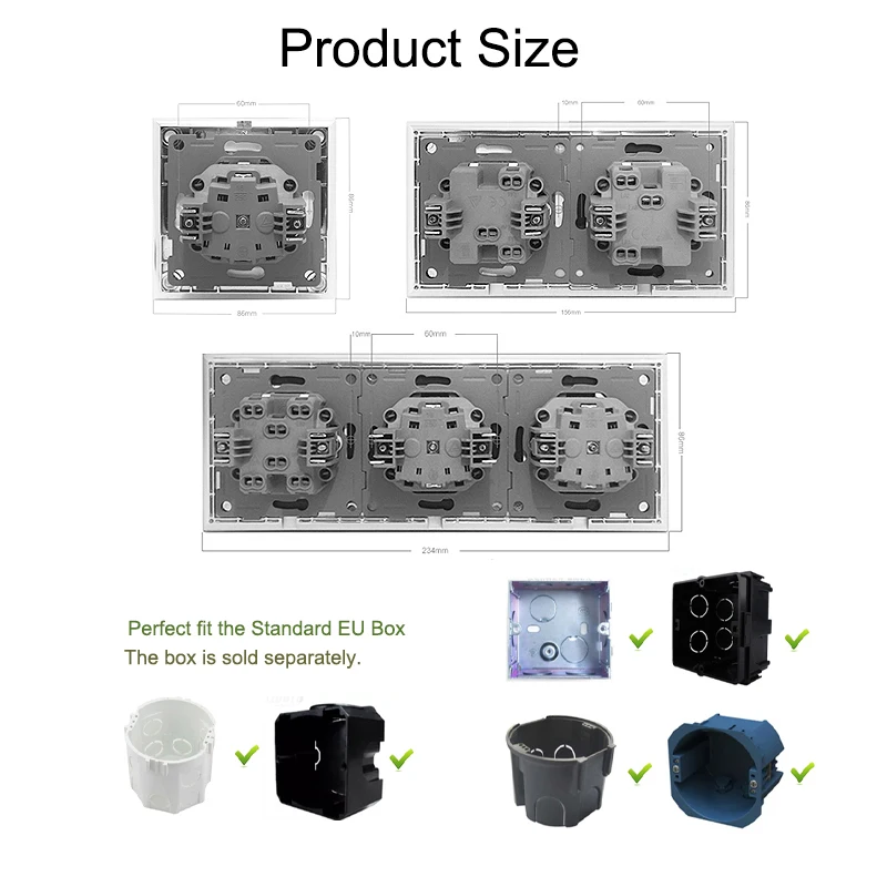 DIY Wall Electrical Socket EU French Plug, USB Type C Charging Ports, Gold Acrlic Glass Panel 1 2 3 Panel Gang, Wallpad L6 - Image 6