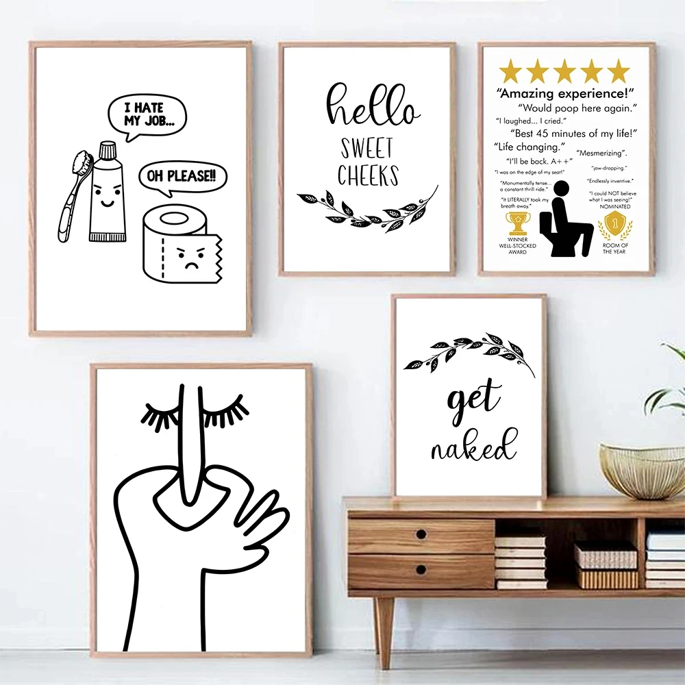 Toilet Humour Bad Smell Cute Line Wall Art Canvas PaintingPosters Funny Bathroom Rules Sign Prints Pictures Bathroom Home Decor