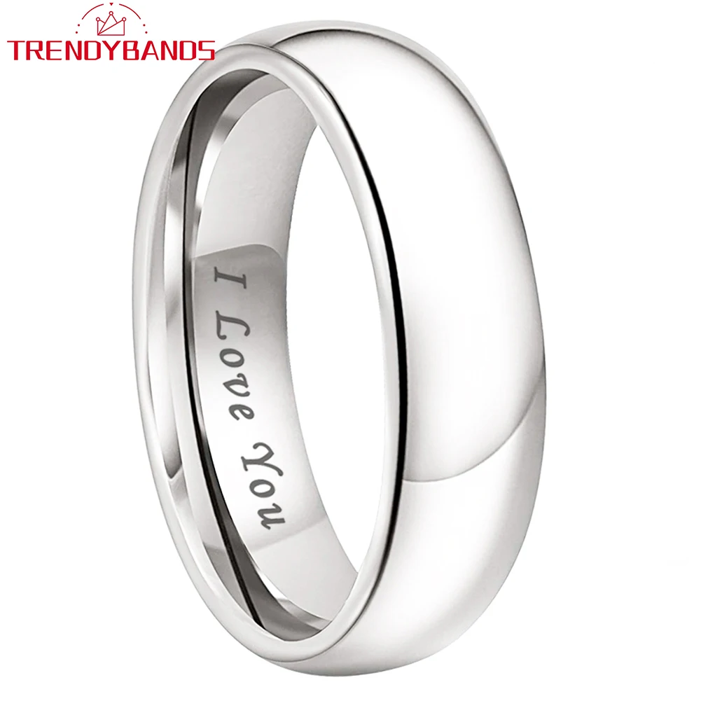 White Tungsten Finger Ring Wedding Band For Men Women I Love You Engraved Jewelry Domed Polished Shiny Comfort Fit