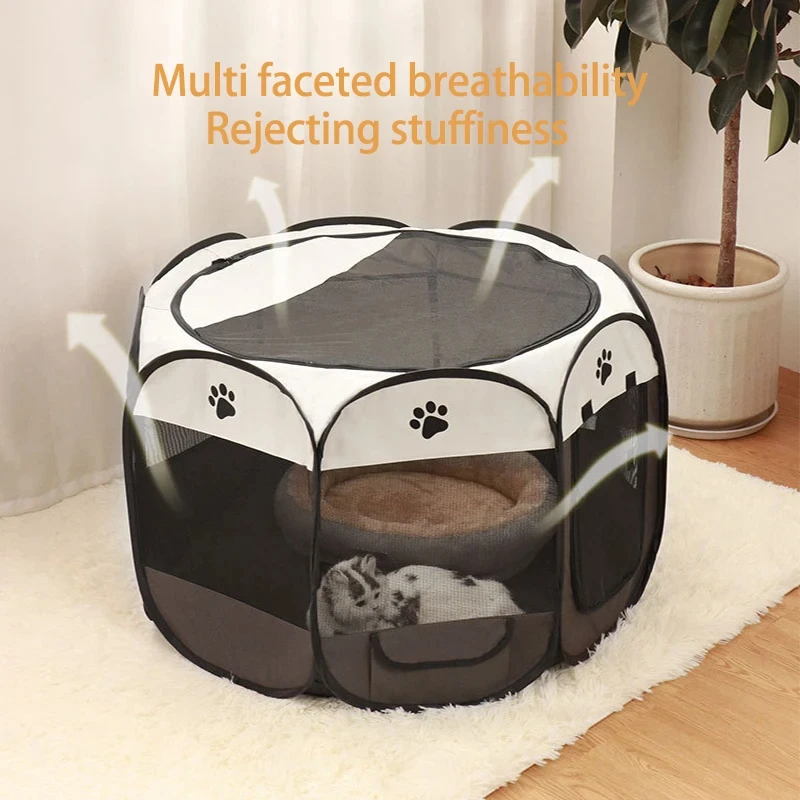 Foldable Pet Tent Durable Grip Cat House Oxford Cloth Octagonal Pet Fence Portable Outdoor Small Dog Cages Cat Fences Dog Kennel