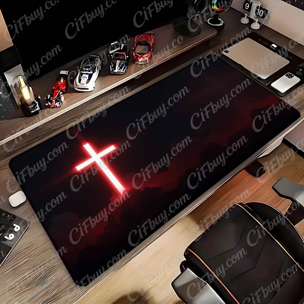 CIFbuy Mouse Pad Large Red Cross Pattern Print Smooth Cursor Precise Tracking Non-Slip Durable Dark Aesthetic Gaming Office Home