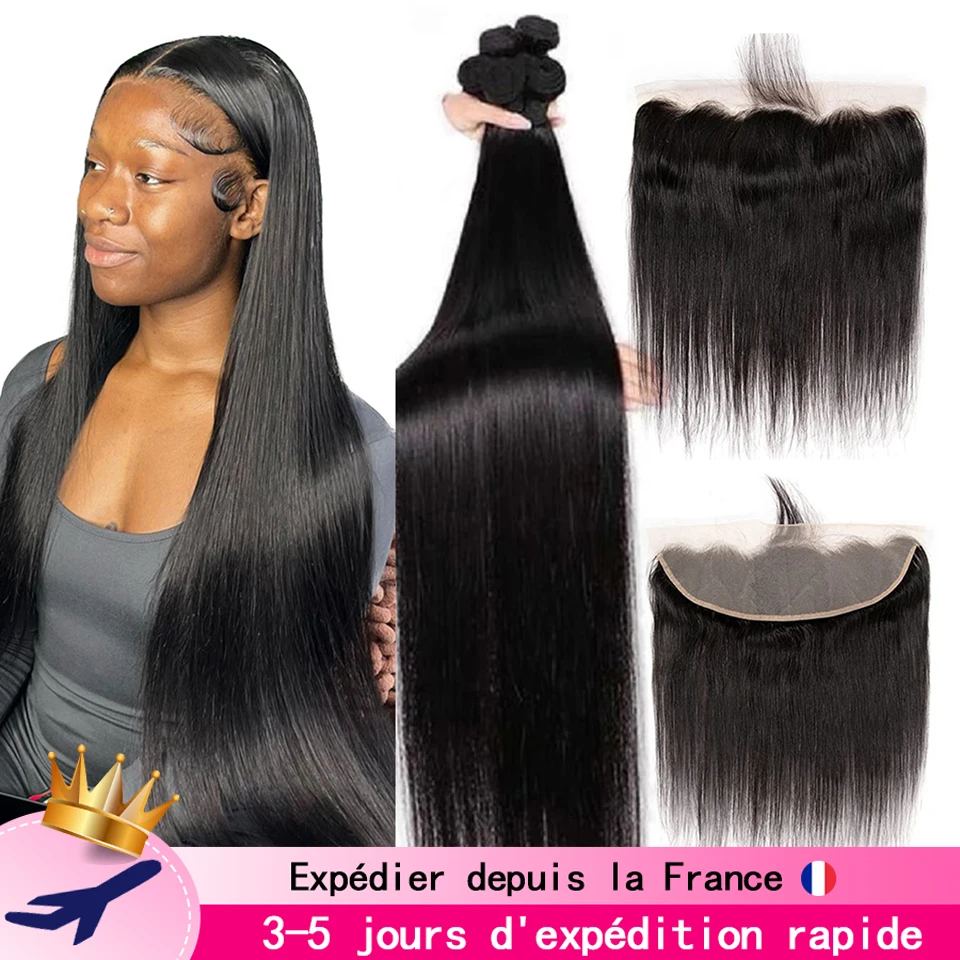 Bone Straight Hair 26 28 30inch With 13x4 Lace Frontal Human Hair Brazilian Hair Weave Straight Extension Hair With 4x4 Closure