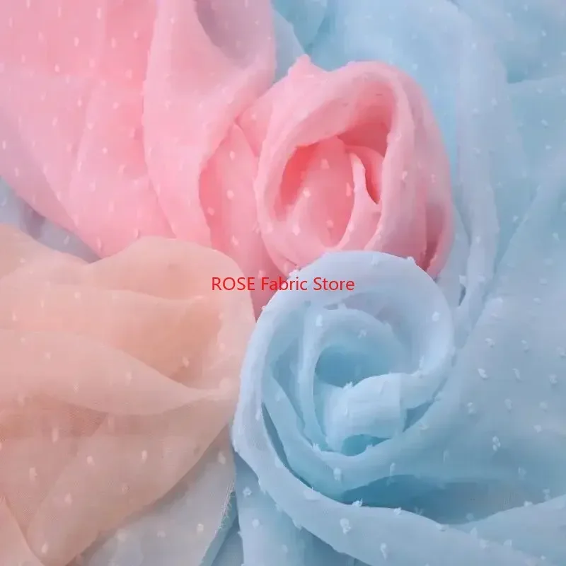 Soft Flower Dot Printed Chiffon Fabric Mesh Tulle  for DIY Sewing, Spring Summer Dress, Designer Fabric, Dress Show