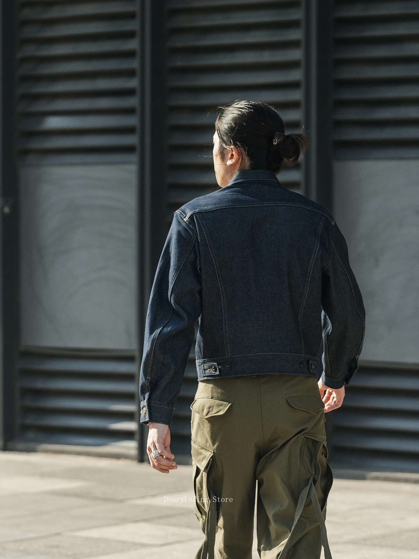 سترة من قماش الدنيم غير المخزون لليد اليسرى سترة سائق شاحنة راكب الدراجة النارية من Sanforized Indigo Cafe Racer #3