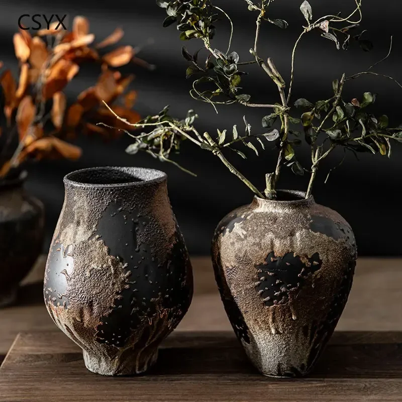 

Handcrafted Vintage Ceramic Vase - Zen Wabi-Sabi Pot, Ideal Floral Room & Chambre Decor for Guesthouse