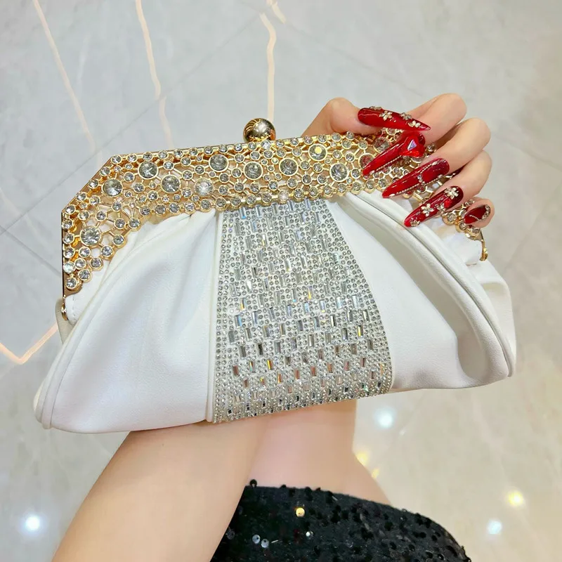2025 Vintage Brand Dimond Evening Bags For Women Luxury Shoulder Crossbody Bags Chain Wedding Clutch Bags Party Cloud Handbags image 5