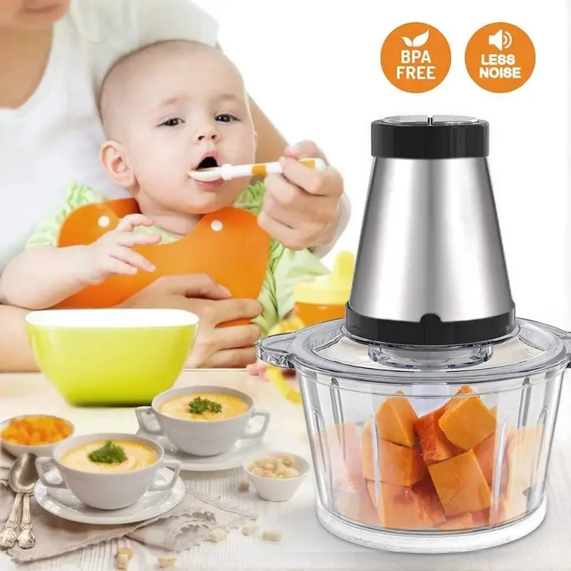 2-Speed Food Processor & Blender – 2L Glass Bowl Chopper for Meat, Vegetables, Onion, Low Noise, Detachable Blade, Easy Clean