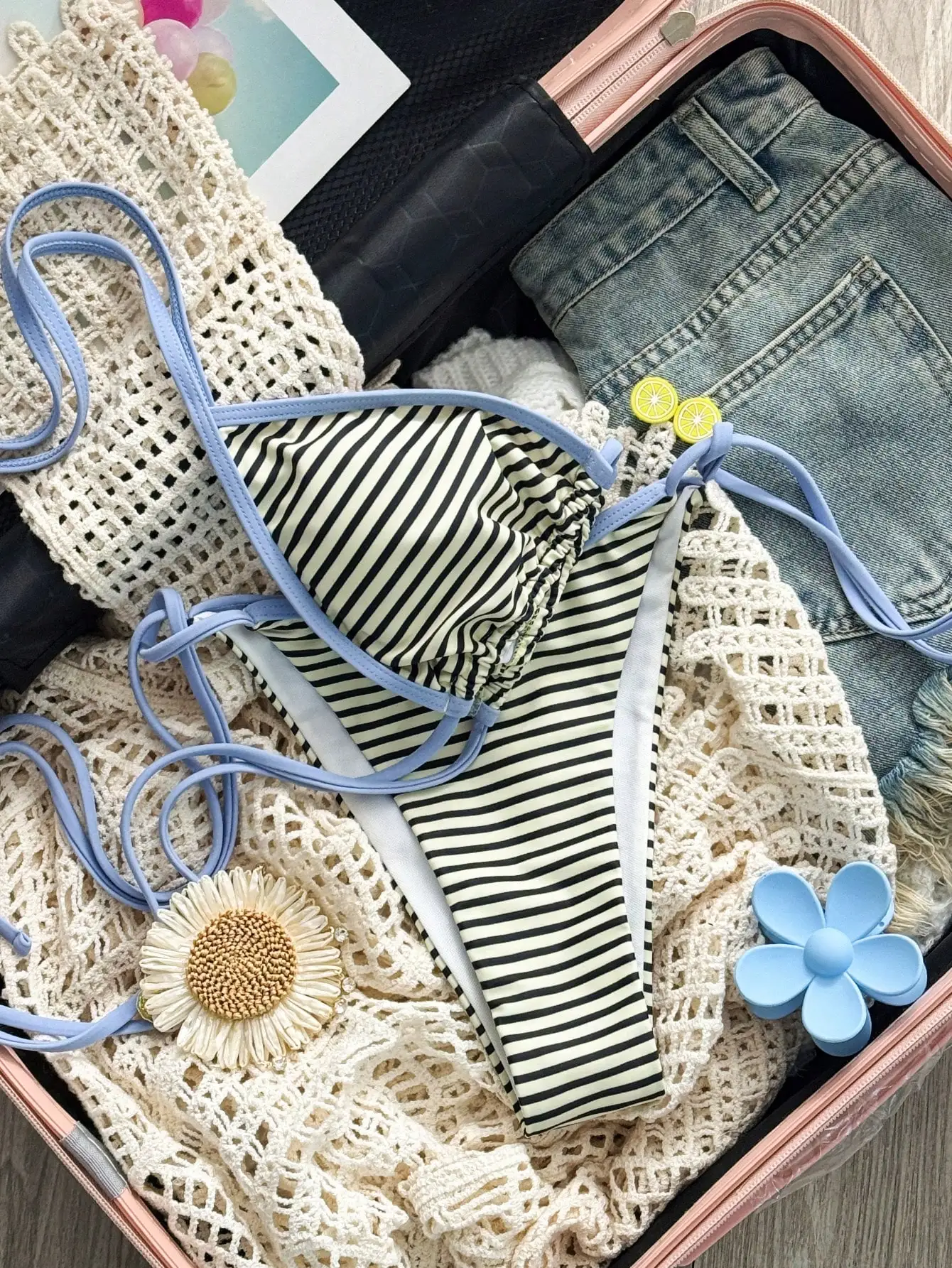 

Полосатый комплект бикини с синими бретелями, женский купальник для пляжного отдыха