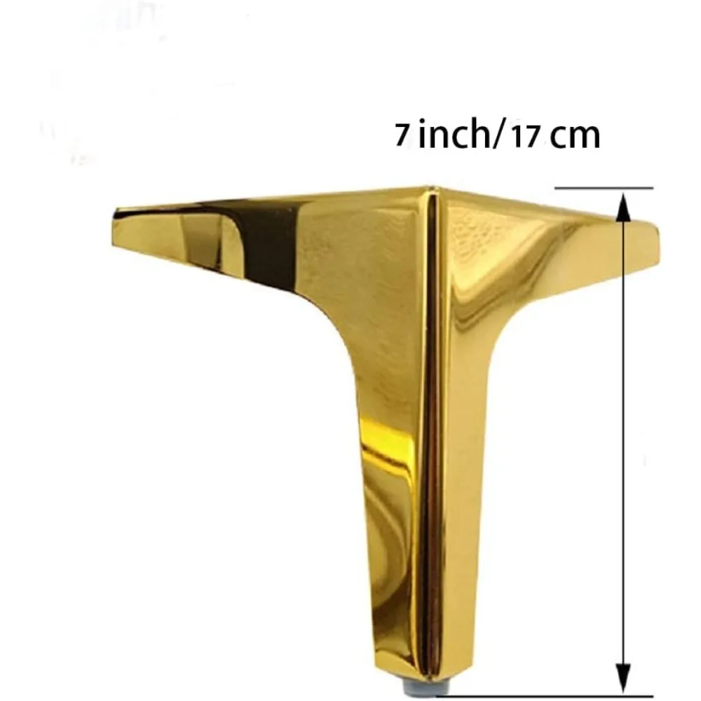 أرجل أثاث ذهبية مقاس 6.7 بوصة، أرجل أثاث معدنية لخزانة أريكة وحامل تلفزيون وخزانة كتب 4 قطع (ذهبي 7 بوصة)